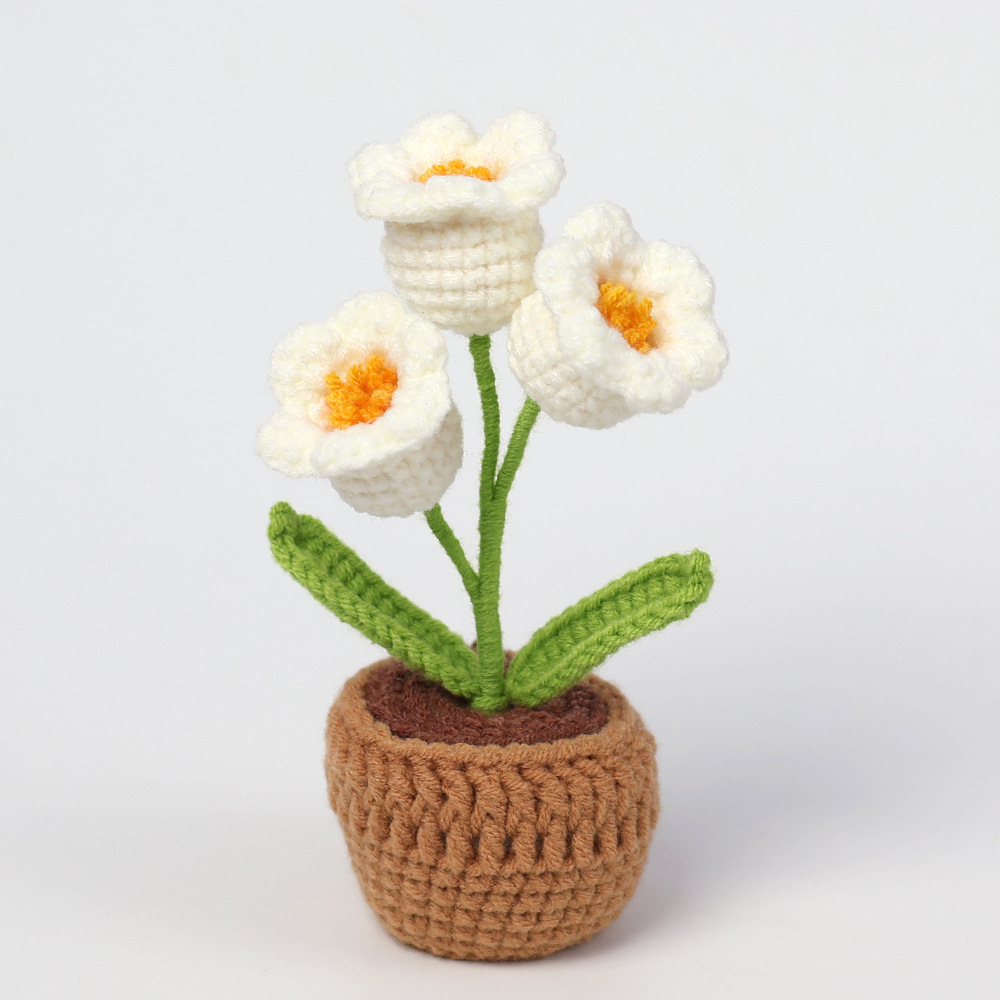 Handmade Crochet Lily of the Valley Bouquet Potted Flower Plants