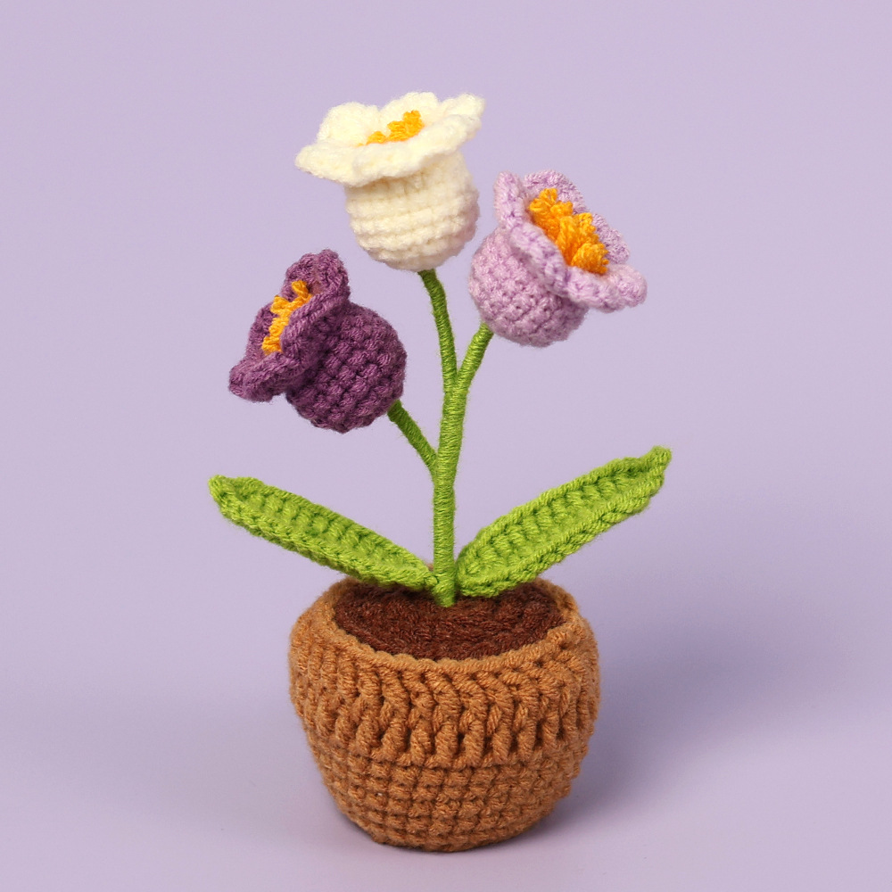 Handmade Crochet Lily of the Valley Bouquet Potted Flower Plants