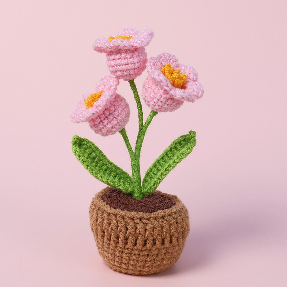 Handmade Crochet Lily of the Valley Bouquet Potted Flower Plants