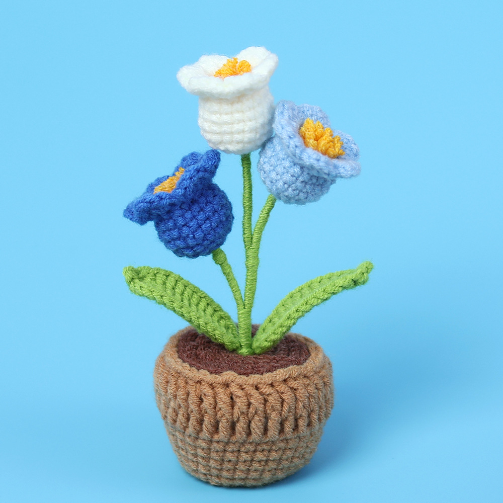 Handmade Crochet Lily of the Valley Bouquet Potted Flower Plants