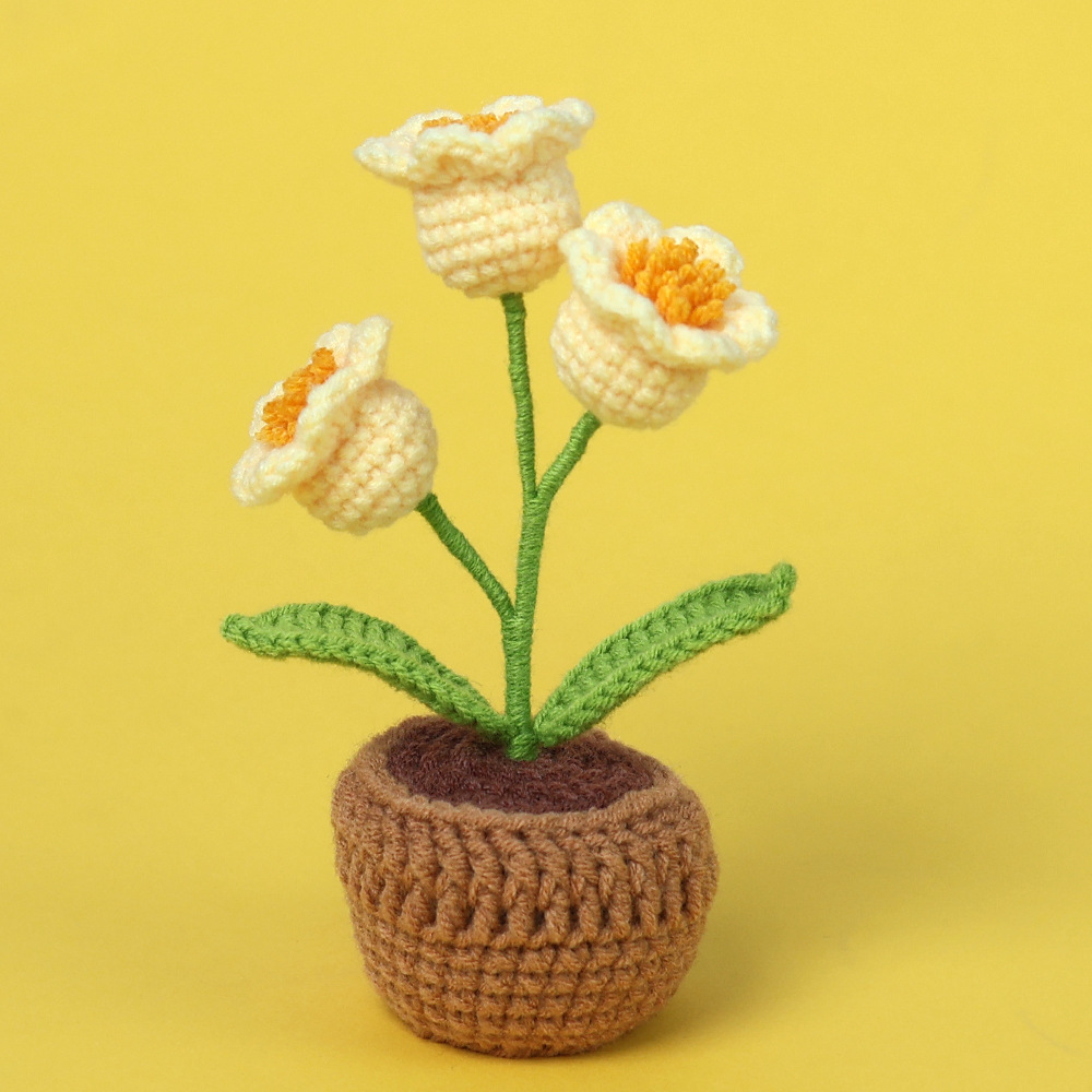 Handmade Crochet Lily of the Valley Bouquet Potted Flower Plants